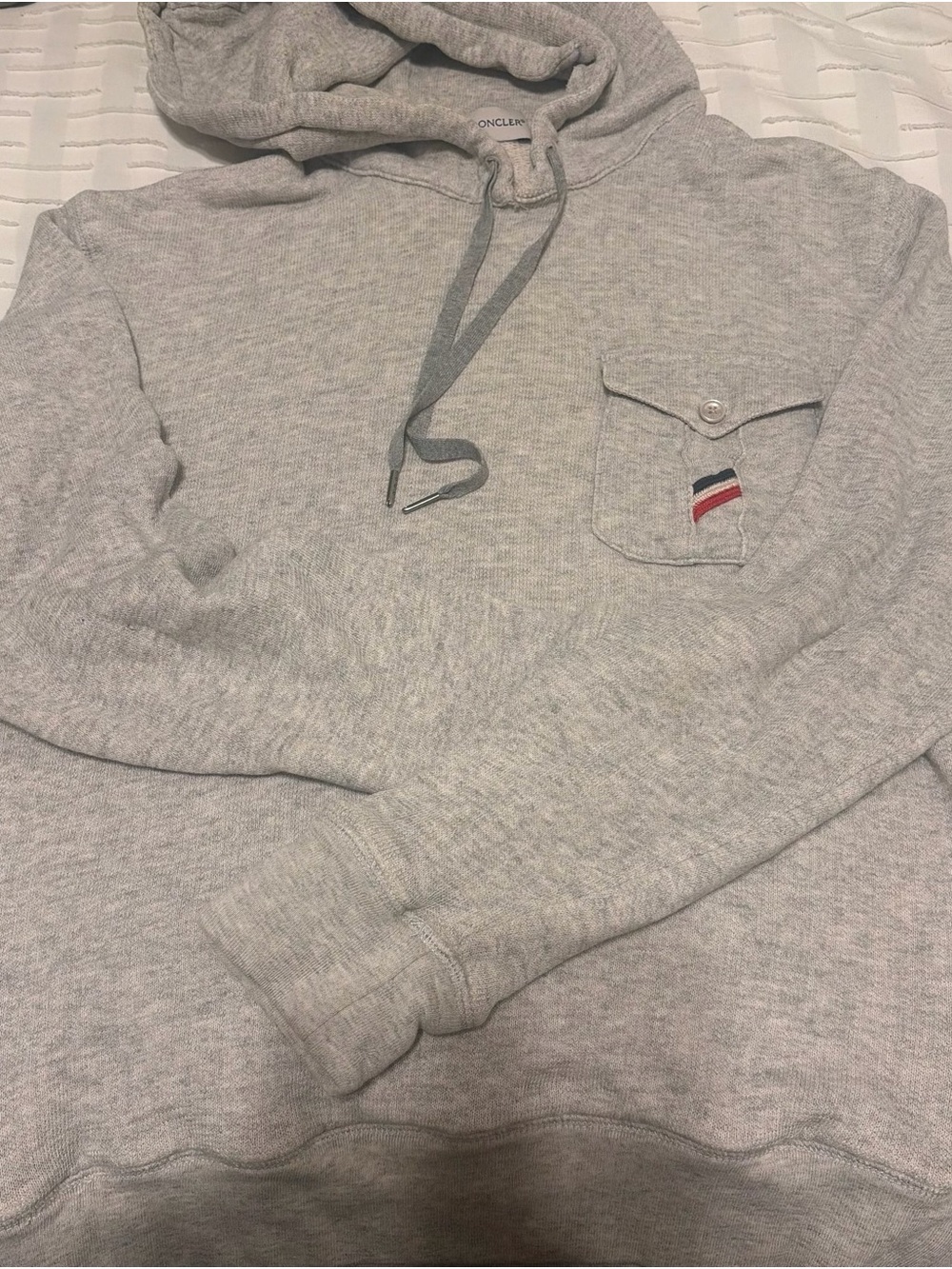Moncler Light Gray Hooded Pullover with Chest Pocket - Picture 7 of 11